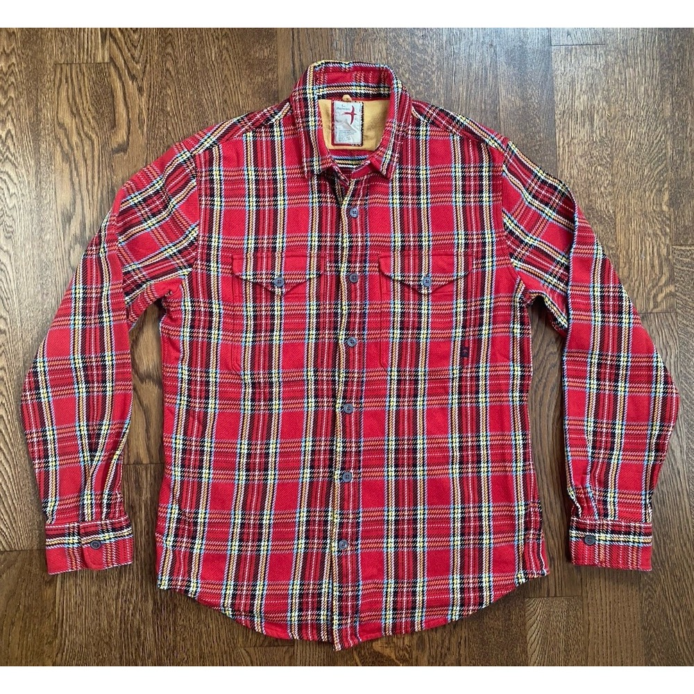 Relwen Mens Mountain Flannel Large Red Tartan Plaid Brushed Cotton Blanket Shirt
